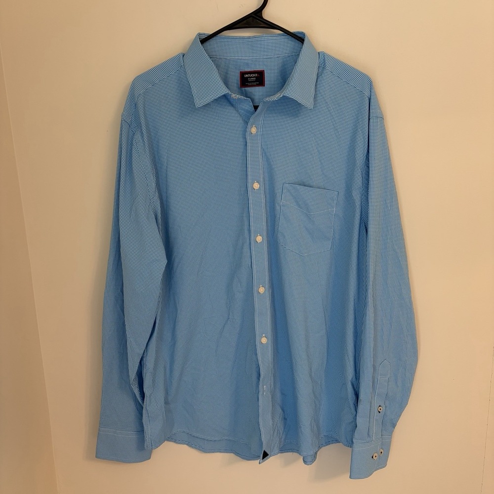 UNTUCKit Mens XL Blue Checkered Performance Long Sleeve Button Down Shirt - Picture 5 of 10